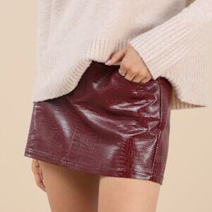 Lulus Excellent Mood Burgundy Croc-embossed Vegan Leather Mini Skirt Red